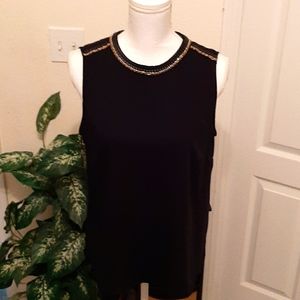 Black sleeveless blouse with metallic detail